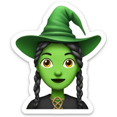 Green woman with a braid and witch hat sticker