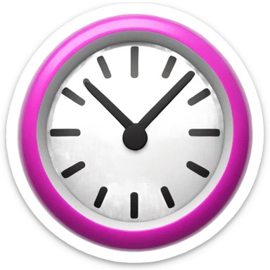 A fucsia alarm clock with black eyes and a white dial for a face sticker