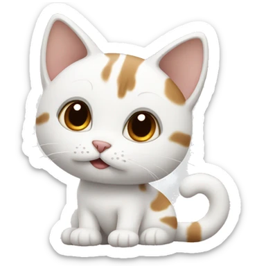 White cute cat with brown tail and a brown spot on the back  sticker