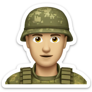 Ukrainian soldier, in camouflage pixel uniform sticker