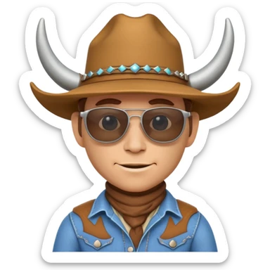 3D cartoon horned character portrait, wearing sunglasses, cowboy outfit, centered, clean background, no text, no watermark
 sticker
