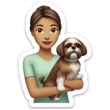 girl with a small all brown shih tzu dog sticker