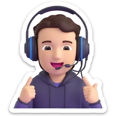 excited gamer character with headset sticker