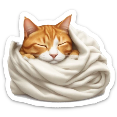 ginger cat sleeping in white blanket sticker
