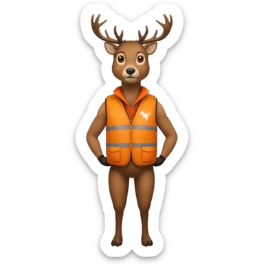 crea un venado de cuerpo completo que lleve un chaleco color naranja y que el chaleco lleve en el lado izquierdo el nombre de (telamon), hazlo mas rudo sticker