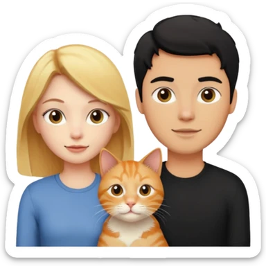There is a blonde girl, a ginger cat, and a black-haired guy. sticker