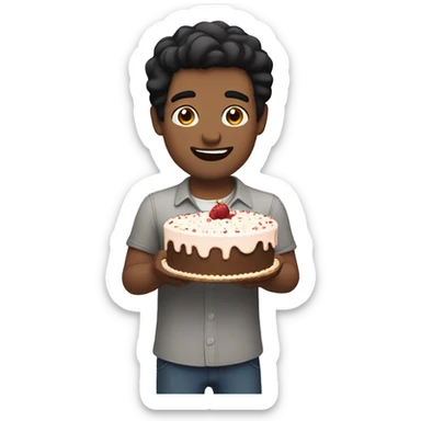 Make a guy with black hair holding a cake sticker