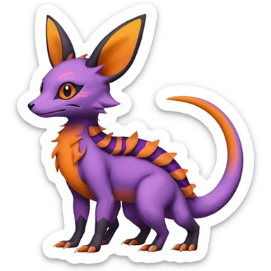 Rare epic aesthetic colorful Salandit-Noibat-Eevee-Genet-species-Fakemon-hybrid-creature, with markings, full body sticker