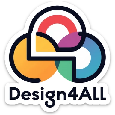 design4all logo, inclusive design concept with accessibility symbols sticker