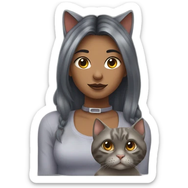 Girl with piercing with fat gray cat and mean tortie cat sticker