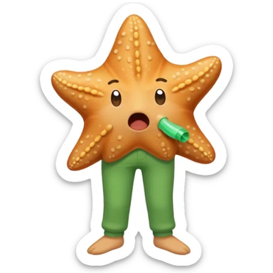 Give me a picture of an animated talking starfish that coughs, give me him green pants sticker