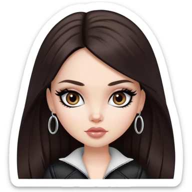 pretty bratz girl, long dark brown hair, dakr brown eyes, black eyeliner, pale skin sticker