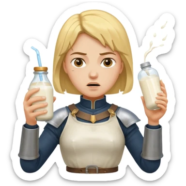 Un biberon avec du lait chaud et Jeanne d’arc en colère qui flotte dedans  sticker