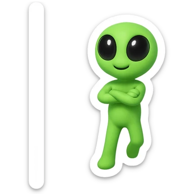 Edit the alien dancing neon green image to have crossed arms and a slightly changed pose for animation frame 2. Keep it almost identical to the reference with a transparent background. sticker