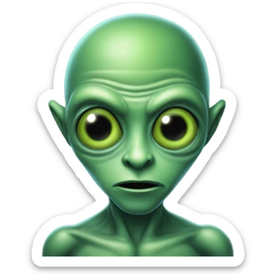 green alien named oober schlort, big head small body, giant black eyes  sticker