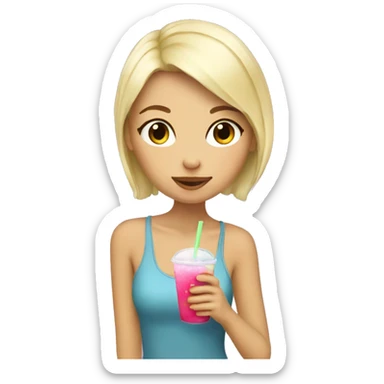 a blonde girl drinking boba  sticker