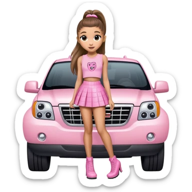 Ariana grande heading to her black GMC wearing a pink croc top and a short pink skirt  sticker
