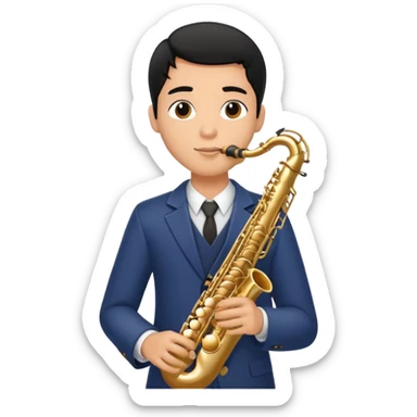 Young man with a middle part with black hair playing saxophone  sticker