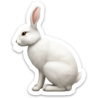 white hare round body sitting down no feet very fluffy side view full body sticker