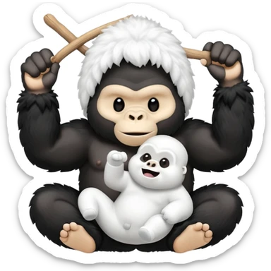 a cute marshmallow doing a split with his gorilla bestie sticker