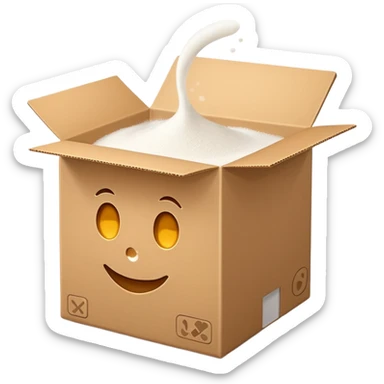 simple upright cardboard box with plain cap, slightly opened to reveal white powder inside, no label, scoop, or extras, soft lighting, subtle shadows, transparent background, emoji scale sticker