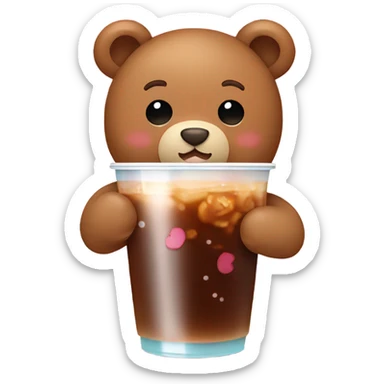 Cute brown teddy bear drinks boba tea sticker