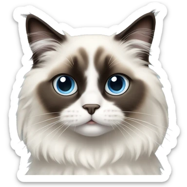 Cute ragdoll cat with black face in the center and slowly turning to white, big light blue eyes, adorable emoji sticker