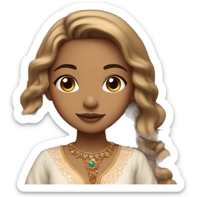 girl with long light brown hair, with a lil bit of makeup she’s standing and she’s wearing a Moroccan traditional dress sticker