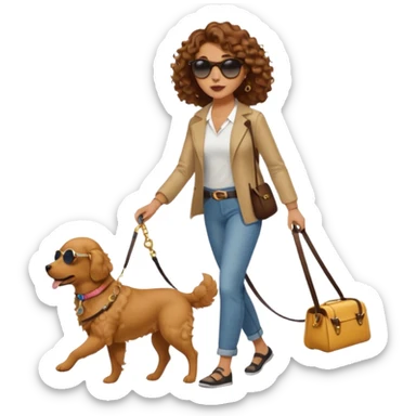 curly hair Woman walk with dog sticker
