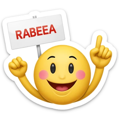 a cheering smiley with a sign saying "RABEA! GO!" sticker