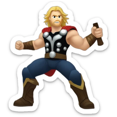 Thor, Full Body view, thunder around his head, flying with his hammer in his hand sticker