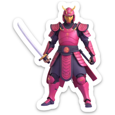 cyborg male samurai in neon cyberpunk environment with holographic armor sticker