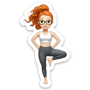 Ginger hair girl with eyeglasses and very aesthetic gym outfit practicing aerial yoga sticker