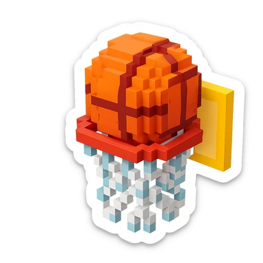 Voxel-style basketball in a net, no background, variation 5. sticker