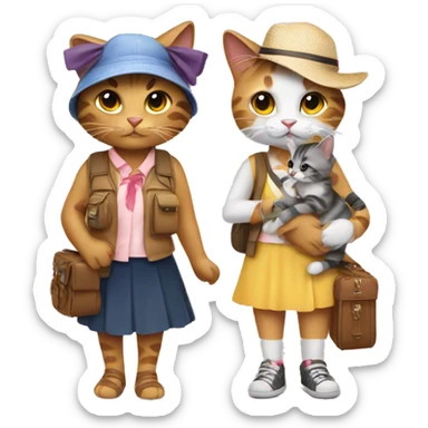 2 girl cats dressed up as tourists sticker