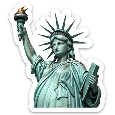 cinematic-realistic-statue-of-liberty-landmark-emoji,-depicted-with-the-iconic,-majestic-statue-set-against-a-clear-sky-rendered-with-detailed-textures-and-dramatic,-symbolic-lighting. sticker