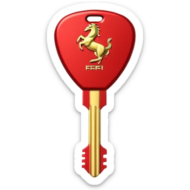 red Ferrari key with a gold background sticker