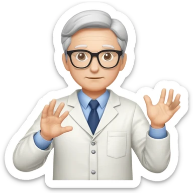 professor with glasses and academic attire with hands positioned as if gripping an invisible rugby ball sticker