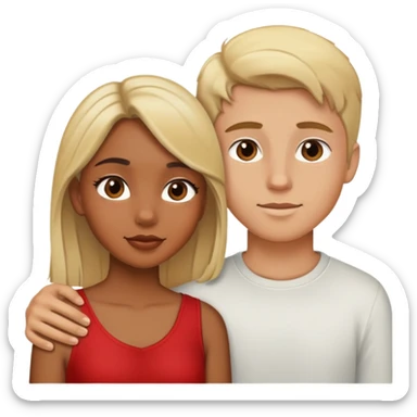 Pretty brown girl with blonde boy in love sticker