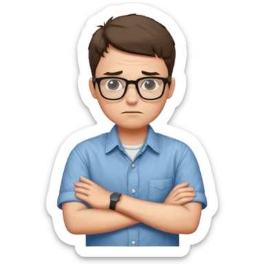 nerd with glasses, arms crossed, looking distressed sticker
