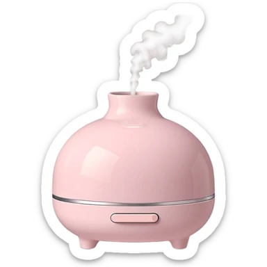 Pastel pink ceramic diffuser with soft steam, minimal style sticker