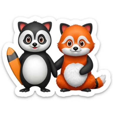 A cartoon  cute cartoon penguin. Next to it is a cartoon red panda holding its flipper  sticker