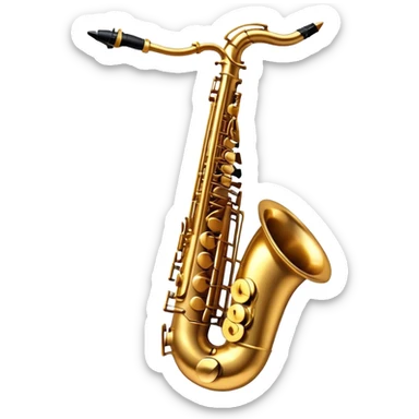 Cinematic Realistic Saxophone, smooth, curving golden brass body, intricate keywork reflecting soft warm light, rich patina adding character, glowing with a jazzy and atmospheric presence. sticker