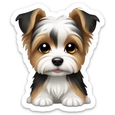 Tiny tiny white brown and black Yorkie puppy sticker