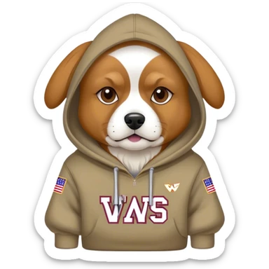 Dog wearing Washington Commander hoodie sticker