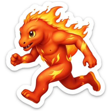 a fast lava creature without arms running and being hot sticker