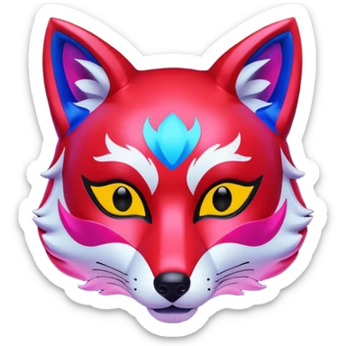 Luminous and neon mask with red, blue and pink fox glow. sticker