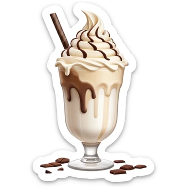 Cinematic Realistic Milkshake Drink Emoji, depicted as a thick, creamy milkshake with a swirl of whipped cream rendered with rich textures and inviting, nostalgic lighting. sticker
