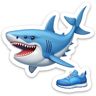 Un tiburón con zapatillas azules sticker