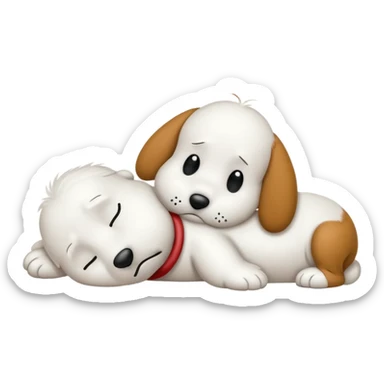 snoopy laying flat on his belly while crying into his arms folded over his head sticker